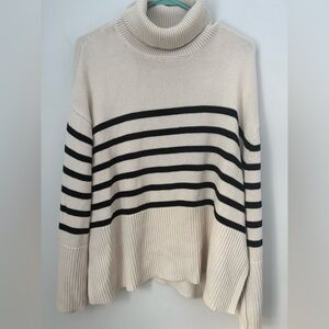 GAP Ivory and Black Striped Cowl Neck Sweater